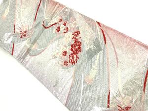 アンティーク　短冊に四季草花模様織出し袋帯（材料）